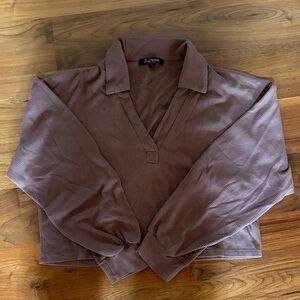 Mixed Threads Collared Brown Sweatshirt